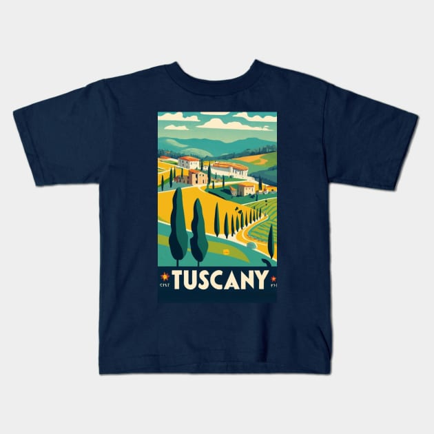 A Vintage Travel Art of Tuscany - Italy Kids T-Shirt by goodoldvintage